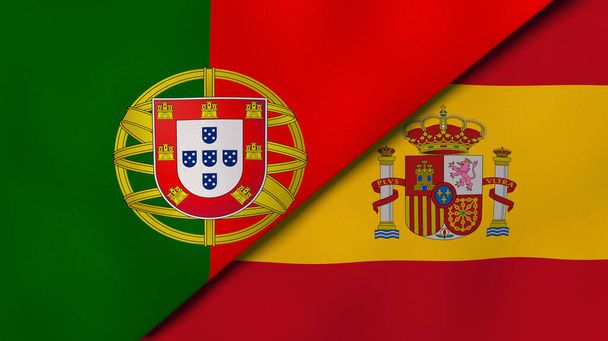 Due stati bandiere del Portogallo e della Spagna. Contesto aziendale di alta qualità. Illustrazione 3d
 - Foto, immagini