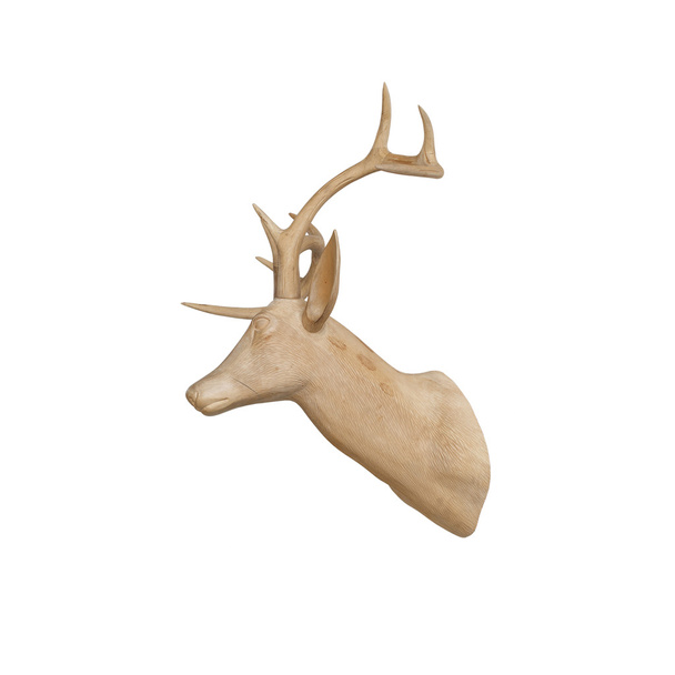 Дерев'яна голова оленя ізольована на білому тлі ( Прикраса
) - Фото, зображення