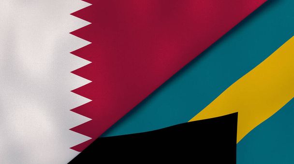 Katar és Bahama-szigetek két állami zászlaja. Kiváló minőségű üzleti háttér. 3d illusztráció - Fotó, kép