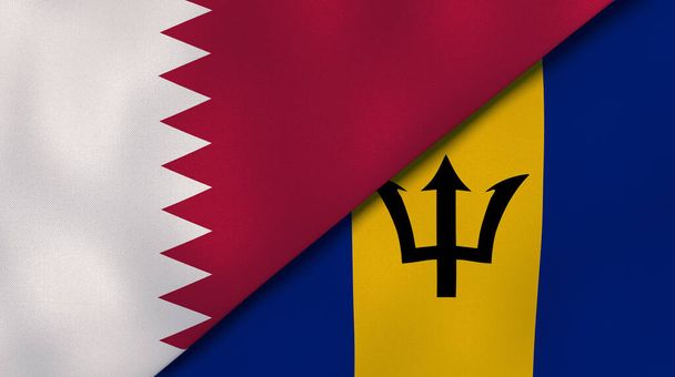 Deux États drapeaux du Qatar et de la Barbade. Une expérience professionnelle de haute qualité. Illustration 3d
 - Photo, image