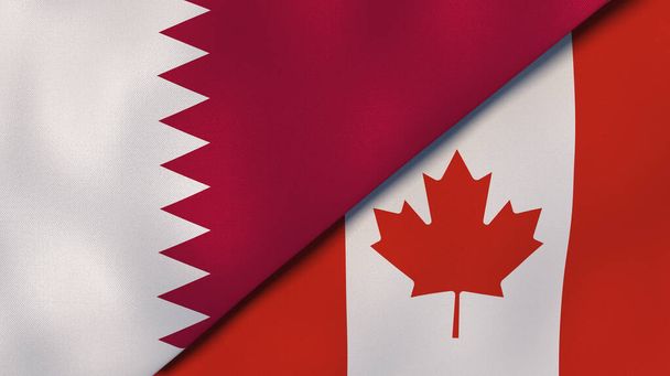 カタールとカナダの2つの州旗。高品質のビジネス背景。3Dイラスト - 写真・画像