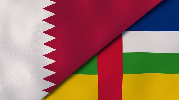 Δύο κράτη σημαίες του Κατάρ και της Κεντροαφρικανικής Δημοκρατίας. Επαγγελματικό υπόβαθρο υψηλής ποιότητας. 3D εικονογράφηση - Φωτογραφία, εικόνα