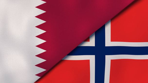 Zwei Staaten Flaggen von Katar und Norwegen. Hochwertiger geschäftlicher Hintergrund. 3D-Illustration - Foto, Bild