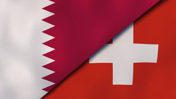 Dwa państwa bandery Kataru i Szwajcarii. Wysokiej jakości doświadczenie biznesowe. Ilustracja 3D - Zdjęcie, obraz