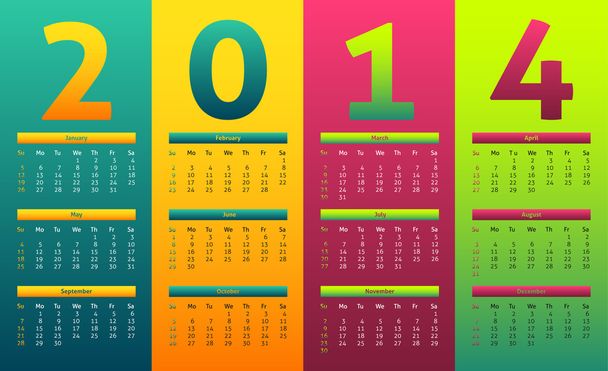 barevný kalendář 2014 - Vektor, obrázek