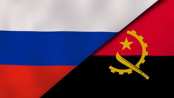 Two states flags of Russia and Angola. High quality business background. 3d illustration - Photo, Image