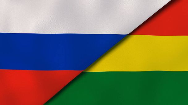 Dwa państwa bandery Rosji i Boliwii. Wysokiej jakości doświadczenie biznesowe. Ilustracja 3D - Zdjęcie, obraz
