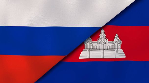 Venäjän ja Kambodzan liput. Laadukas yritystausta. 3d kuva
 - Valokuva, kuva
