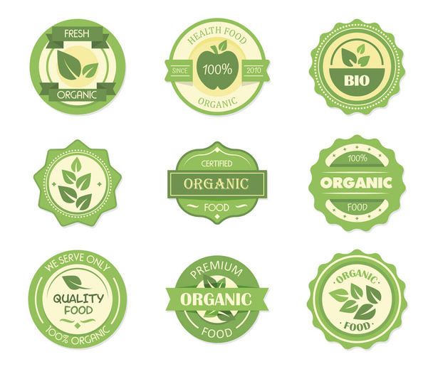 Variety of ecological food stickers - Vetor, Imagem