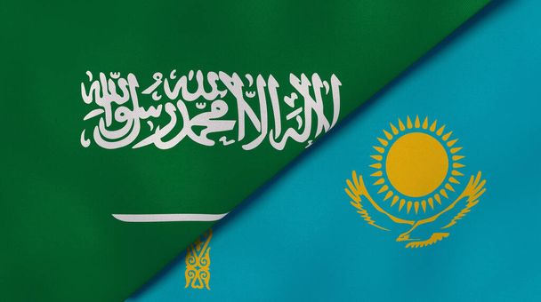 Two states flags of Saudi Arabia and Kazakhstan. High quality business background. 3d illustration - Photo, Image