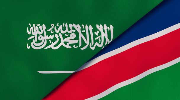 Szaúd-Arábia és Namíbia két állami zászlaja. Kiváló minőségű üzleti háttér. 3d illusztráció - Fotó, kép