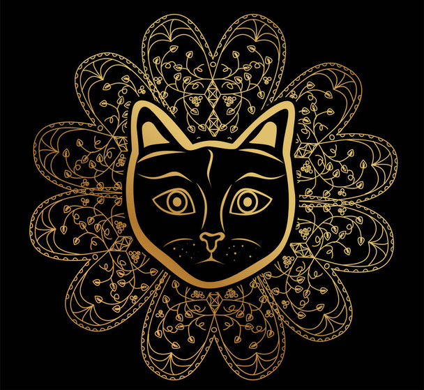 Illustration - mandala with beautiful cat on the theme of yoga. - Vektori, kuva