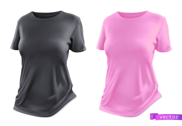 Black and pink t-shirt mockup. 3d realistic vector - Vector, Image