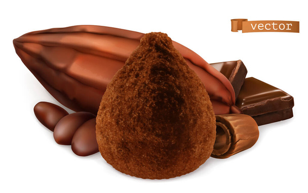 Κακάο, σοκολατένια τρούφα. 3d ρεαλιστικό διάνυσμα - Διάνυσμα, εικόνα