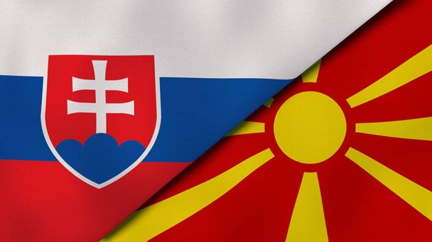 Dwa państwa bandery Słowacji i Macedonii. Wysokiej jakości doświadczenie biznesowe. Ilustracja 3D - Zdjęcie, obraz