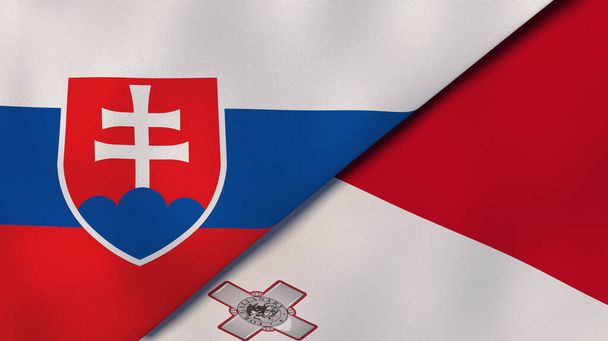 Szlovákia és Málta két állami lobogója. Kiváló minőségű üzleti háttér. 3d illusztráció - Fotó, kép