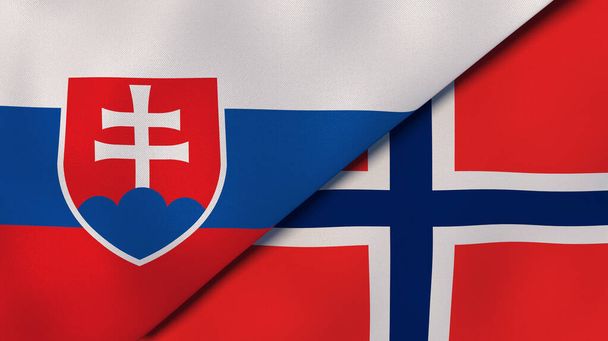 Two states flags of Slovakia and Norway. High quality business background. 3d illustration - Photo, Image