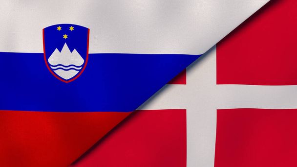 Флаги двух государств Словении и Дании. Высококачественный бизнес-фон. 3d иллюстрация
 - Фото, изображение