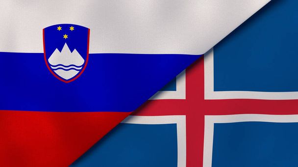 Szlovénia és Izland két állami lobogója. Kiváló minőségű üzleti háttér. 3d illusztráció - Fotó, kép
