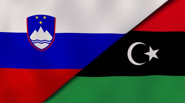 Dos Estados banderas de Eslovenia y Libia. Fondo de negocio de alta calidad. ilustración 3d
 - Foto, imagen