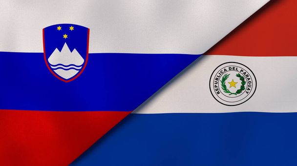 Zwei Staaten Flaggen von Slowenien und Paraguay. Hochwertiger geschäftlicher Hintergrund. 3D-Illustration - Foto, Bild