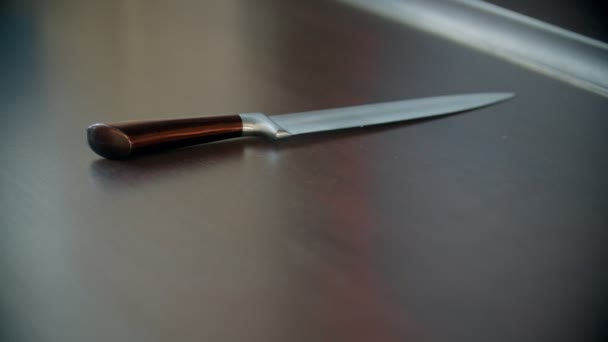Ένα άτομο που βάζει τα μαχαίρια στον πάγκο της κουζίνας ένα προς ένα. - Πλάνα, βίντεο