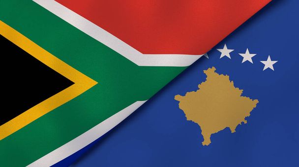 Dwa państwa bandery Republiki Południowej Afryki i Kosowa. Wysokiej jakości doświadczenie biznesowe. Ilustracja 3D - Zdjęcie, obraz