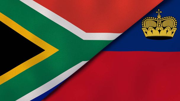Dél-Afrika és Liechtenstein két állami lobogója. Kiváló minőségű üzleti háttér. 3d illusztráció - Fotó, kép