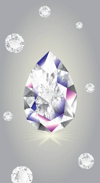 Brilliant Diamond Spiel isoliert auf grauem Hintergrund. Art des geschnittenen Tropfens oder der Birne - Vektor, Bild