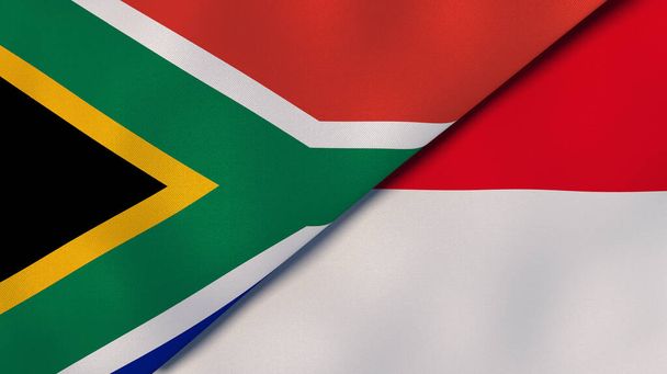 Zwei Staaten Flaggen von Südafrika und Monaco. Hochwertiger geschäftlicher Hintergrund. 3D-Illustration - Foto, Bild