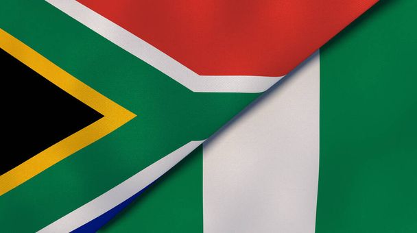 Δύο κράτη σημαίες της Νότιας Αφρικής και της Νιγηρίας. Επαγγελματικό υπόβαθρο υψηλής ποιότητας. 3D εικονογράφηση - Φωτογραφία, εικόνα
