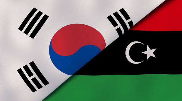 Dos estados banderas de Corea del Sur y Libia. Fondo de negocio de alta calidad. ilustración 3d
 - Foto, imagen