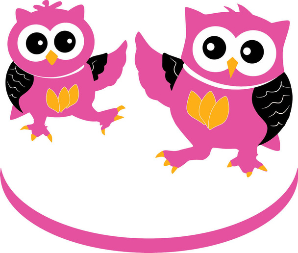 Δύο κουκουβάγιες σε ροζ και μαύρο χρώμα   - Διάνυσμα, εικόνα