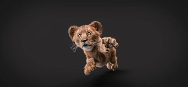 3d illustration of a lion cub playing - Foto, afbeelding