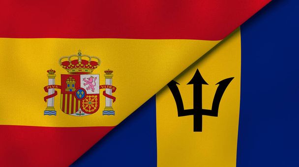 Deux États drapeaux de l'Espagne et de la Barbade. Une expérience professionnelle de haute qualité. Illustration 3d
 - Photo, image