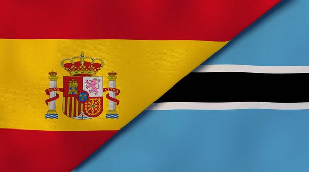 Spanyolország és Botswana két állami zászlója. Kiváló minőségű üzleti háttér. 3d illusztráció - Fotó, kép