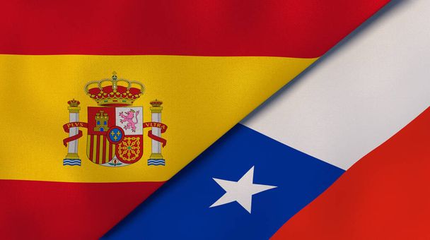 İspanya ve Şili 'nin iki bayrağı. Kaliteli bir iş geçmişi. 3d illüstrasyon - Fotoğraf, Görsel