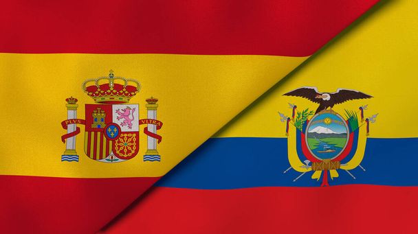 Δύο σημαίες της Ισπανίας και του Εκουαδόρ. Επαγγελματικό υπόβαθρο υψηλής ποιότητας. 3D εικονογράφηση - Φωτογραφία, εικόνα