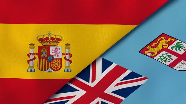 Two states flags of Spain and Fiji. High quality business background. 3d illustration - Photo, Image