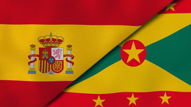 Zwei Staaten Flaggen von Spanien und Grenada. Hochwertiger geschäftlicher Hintergrund. 3D-Illustration - Foto, Bild