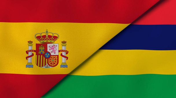 Флаги двух штатов Испании и Маврикия. Высококачественный бизнес-фон. 3d иллюстрация
 - Фото, изображение