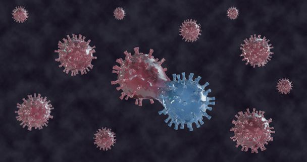 Wirus i mutacje przetwarzają ilustrację 3d. 3d renderowanie. - Zdjęcie, obraz