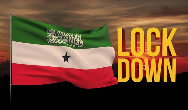 Coronavirus COVID-19 lockdown concept with waving national flag of Somaliland. Pandemic 3D illustration. - Photo, Image