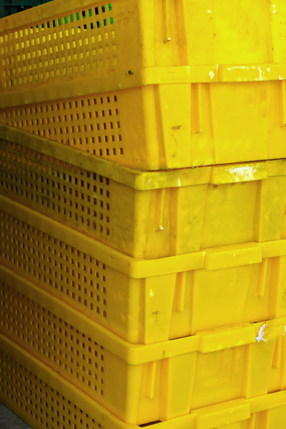 yellowl plastic - stacked packing containers. - Photo, Image