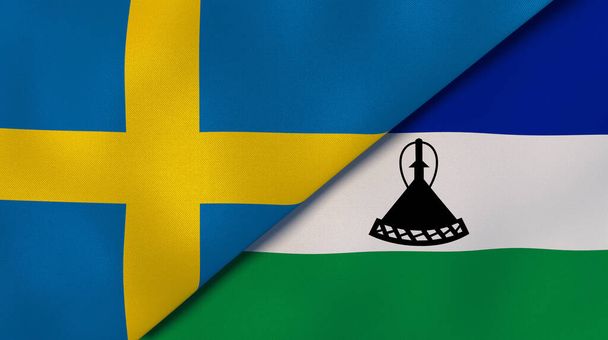 Deux États drapeaux de la Suède et du Lesotho. Une expérience professionnelle de haute qualité. Illustration 3d
 - Photo, image