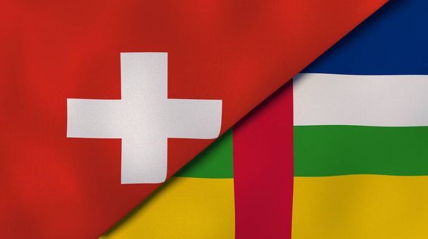 Kaksi Sveitsin ja Keski-Afrikan tasavallan lippua. Laadukas yritystausta. 3d kuva
 - Valokuva, kuva