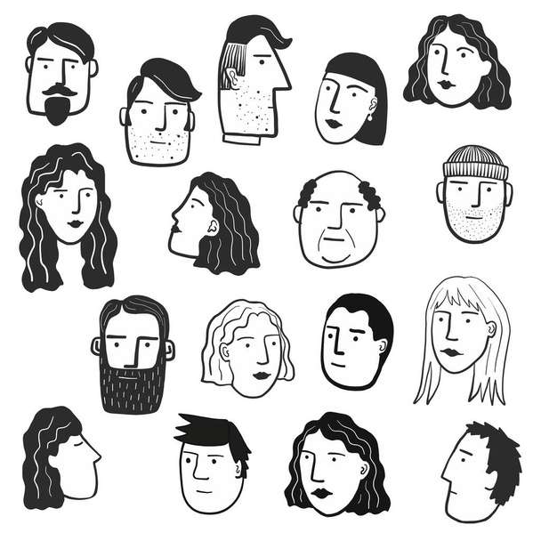 ilustração desenhada à mão para pessoas e rostos em uma multidão
. - Vetor, Imagem