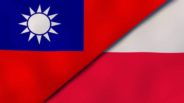 Tajvan és Lengyelország két állami lobogója. Kiváló minőségű üzleti háttér. 3d illusztráció - Fotó, kép