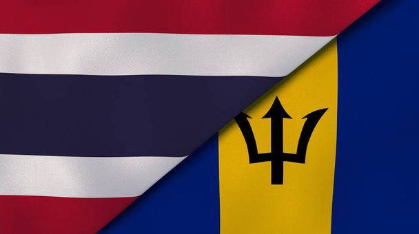 Two states flags of Thailand and Barbados. High quality business background. 3d illustration - Photo, Image