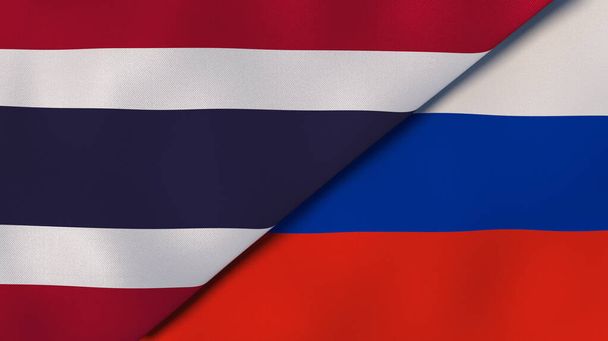 Δύο κράτη σημαίες της Ταϊλάνδης και της Ρωσίας. Επαγγελματικό υπόβαθρο υψηλής ποιότητας. 3D εικονογράφηση - Φωτογραφία, εικόνα